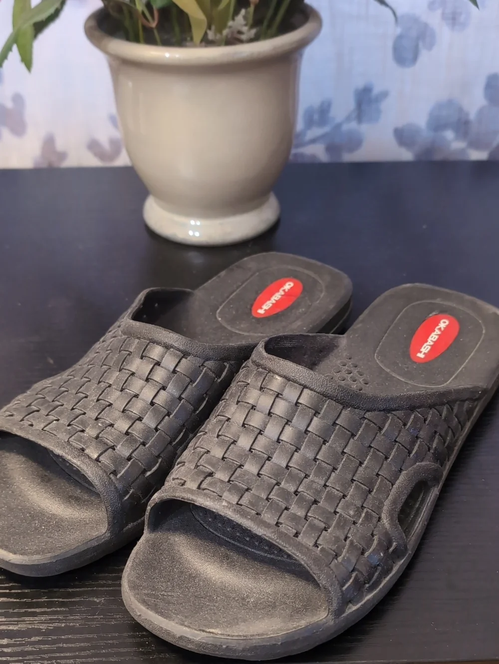Okabashi Black Woven Slide Sandals for Men